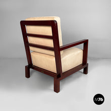 将图片加载到图库查看器,Armchair in wood and beige fabric, 1930s
