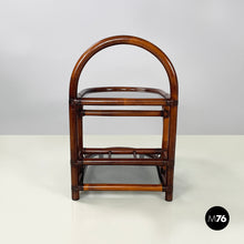 画像をギャラリービューアに読み込む, Double-shelf coffee table in smoked glass and dark bamboo, 1960s