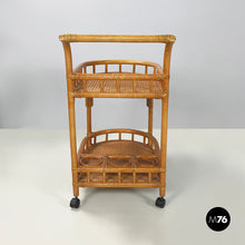 画像をギャラリービューアに読み込む, Double-shelf cart in rattan and bamboo, 1960s