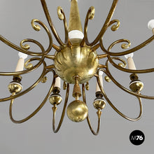 将图片加载到图库查看器,Chandelier in brass and white metal, 1950s