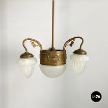 Charger l'image dans la galerie, Chandelier in molded satin glass and brass, early 1900s