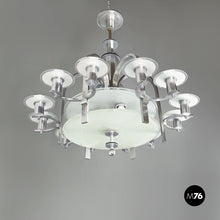 Charger l'image dans la galerie, Chandelier with twelve lights in metal and glass, 1920s