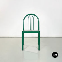 画像をギャラリービューアに読み込む, Green metal and grey straw chairs, 1980s