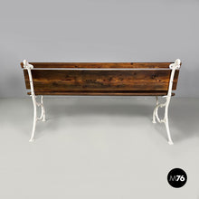 画像をギャラリービューアに読み込む, Italian Art Deco wooden and white cast iron bench, 1930s