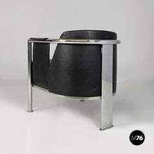 将图片加载到图库查看器,Black leather and steel armchair, 1980s