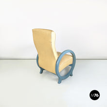 Load image into Gallery viewer, Armchair in beige leather and light blue wood, 1980s
