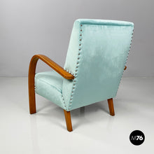 Load image into Gallery viewer, Armchairs in light blue and wood, 1950s