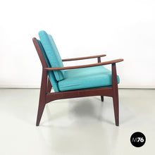 画像をギャラリービューアに読み込む, Armchairs in light blue fabric and wood, 1960s