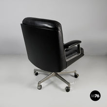 将图片加载到图库查看器,Office armchair in black leather and metal, 1980s