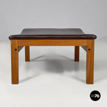 Load image into Gallery viewer, Poufs in brown leather and wood, 1960s