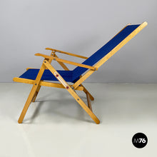 画像をギャラリービューアに読み込む, Deck chair in blue fabric and wood by Fratelli Reguitti, 1960s