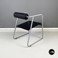 将图片加载到图库查看器,Chair in gray metal, black rubber and wood, 1980s