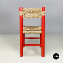 将图片加载到图库查看器,Chairs in red wood and straw, 1970s