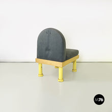 将图片加载到图库查看器,Chair in gray velvet, briar wood and yellow metal, 1980s