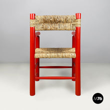 Charger l'image dans la galerie, Chairs with armrests in red wood and straw, 1970s