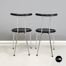 将图片加载到图库查看器,Chairs in black wood and metal rod, 1980s