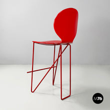 Load image into Gallery viewer, Stools in wood and red metal, 1980s