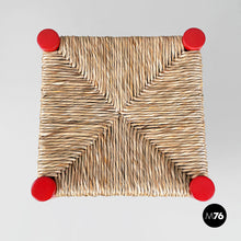 Load image into Gallery viewer, Stool in red wood and straw, 1970s