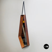 画像をギャラリービューアに読み込む, Wall mirror in wood and black leather, 1960s