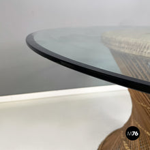 Load image into Gallery viewer, Round dining table in glass and rattan, 1960s
