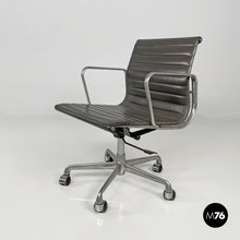 将图片加载到图库查看器,Dark grey leather office chair EA108 by Charles and Ray Eames for ICF, 1970s