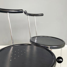 Load image into Gallery viewer, Chairs in black wood and metal rod, 1980s