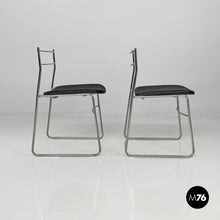 将图片加载到图库查看器,Chairs steel and black leatherette, 1970s