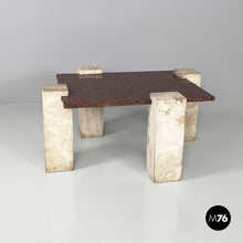 画像をギャラリービューアに読み込む, Red granite and travertine coffee table, 1970s