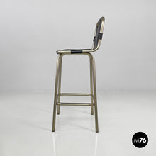 将图片加载到图库查看器,Stools in metal and black leather, 1970s