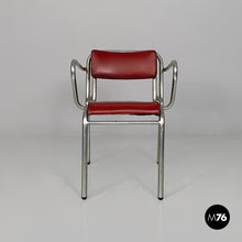 画像をギャラリービューアに読み込む, Chairs in metal and red faux leather, 1930s