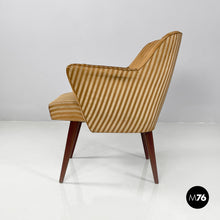 Load image into Gallery viewer, Striped fabric and wood armchairs, 1950s