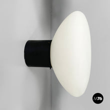 Load image into Gallery viewer, Wall lamps in opaline glass and black metal, 1950s