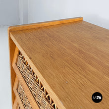 Charger l'image dans la galerie, Chest of drawers in wood and rattan, 1960s