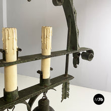 Charger l'image dans la galerie, Chandelier with eight lights in wrought iron, 1930s