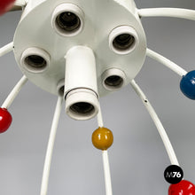 画像をギャラリービューアに読み込む, White iron chandelier with colored spheres, 1940s