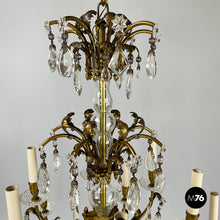 画像をギャラリービューアに読み込む, Glass drop chandelier with brass structure, 1900-1950s