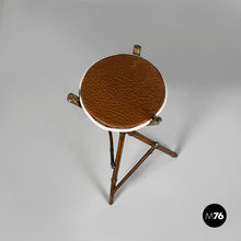 Load image into Gallery viewer, Pedestal in brown leather and bamboo, 1930s