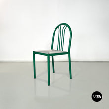 画像をギャラリービューアに読み込む, Green metal and grey straw chairs, 1980s