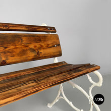 画像をギャラリービューアに読み込む, Italian Art Deco wooden and white cast iron bench, 1930s