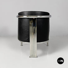将图片加载到图库查看器,Black leather and steel armchair, 1980s