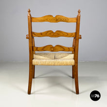 Load image into Gallery viewer, Armchairs in woven straw and wood, 1940s