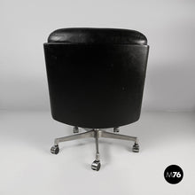将图片加载到图库查看器,Office armchair in black leather and metal, 1980s