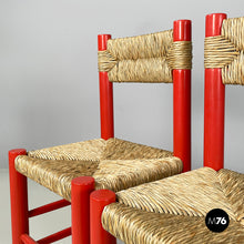 将图片加载到图库查看器,Chairs in red wood and straw, 1970s