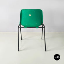 画像をギャラリービューアに読み込む, Stackable chairs in green plastic and black metal, 2000s