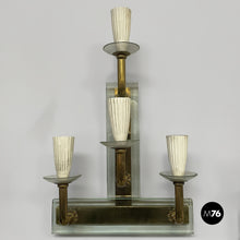 Carica l'immagine nel visualizzatore di Gallery, Glass and brass wall light, 1930s