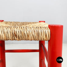 Load image into Gallery viewer, Stool in red wood and straw, 1970s