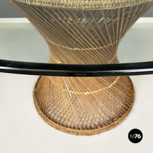 Load image into Gallery viewer, Round dining table in glass and rattan, 1960s
