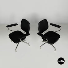 Load image into Gallery viewer, Swivel office chairs in steel and faux leather, 1960s