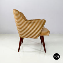 Load image into Gallery viewer, Striped fabric and wood armchairs, 1950s