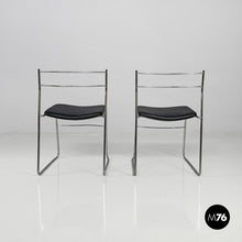将图片加载到图库查看器,Chairs steel and black leatherette, 1970s